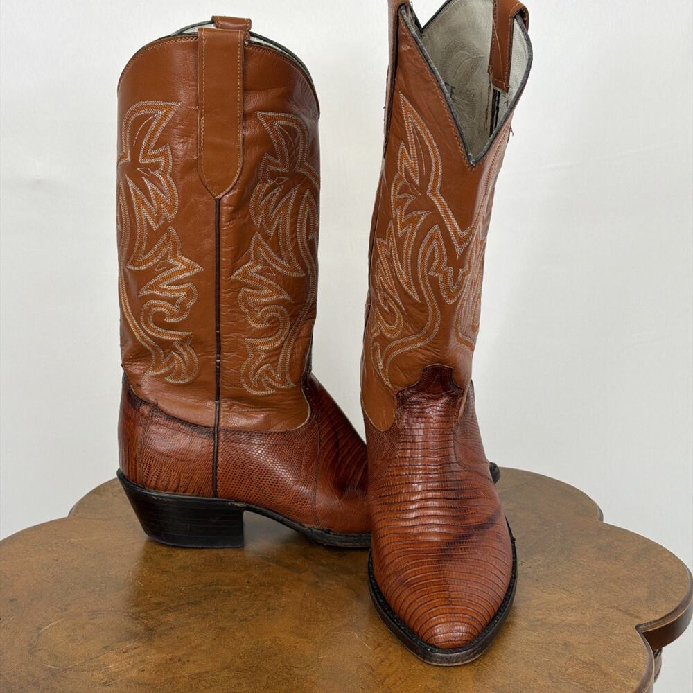 Amazonas Brown Snakeskin Print Leather Western Boots Wide EE Men's 8 Brazil